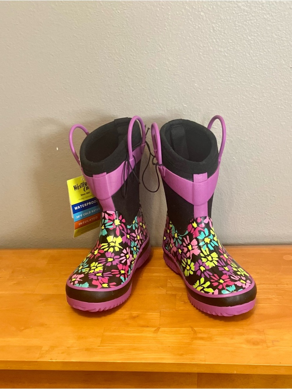 Western Chief Daisy Shower Neoprene Waterproof Boots, Purple - Size 11/12 (NWT)